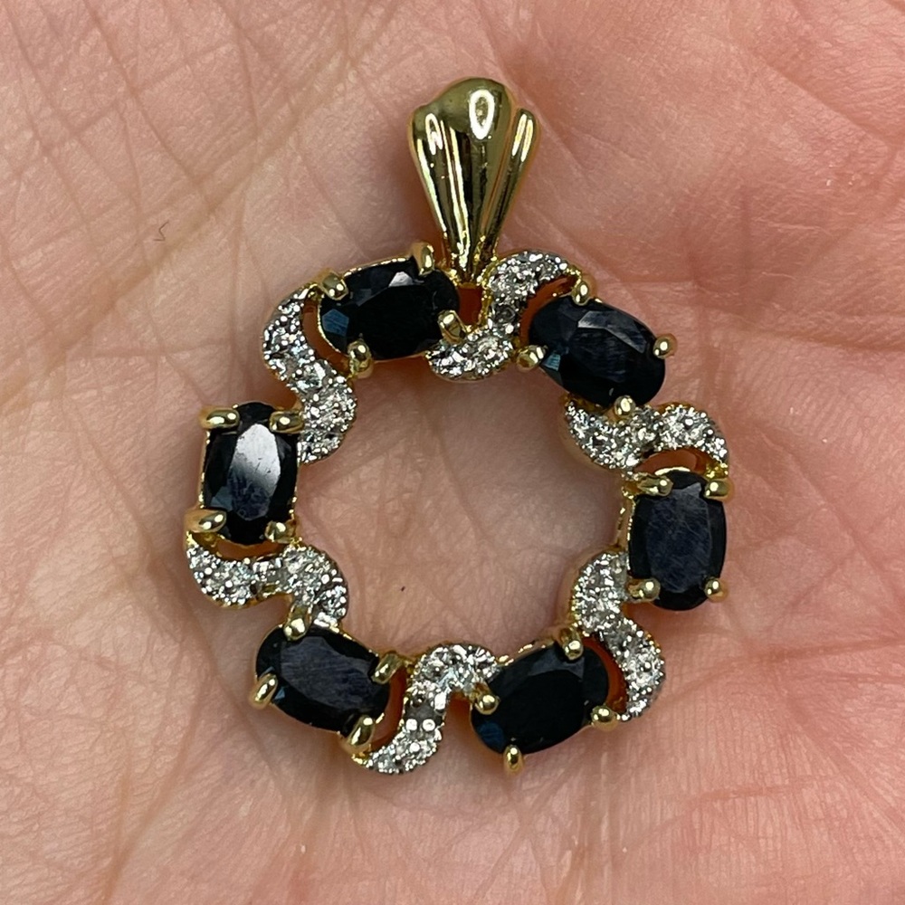 Genuine Sapphire 925 Sterling Pendant Gold Wash Preowned